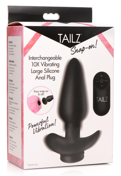 Interchangeable 10X Vibrating Silicone Anal Plug with Remote - Large