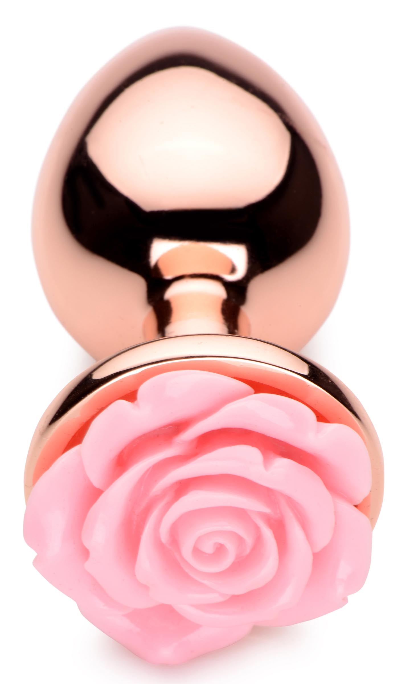 Rose Gold Anal Plug with Pink Flower - Large