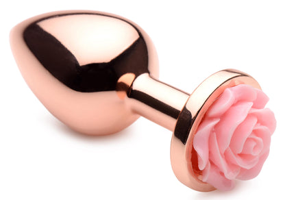 Rose Gold Anal Plug with Pink Flower - Medium