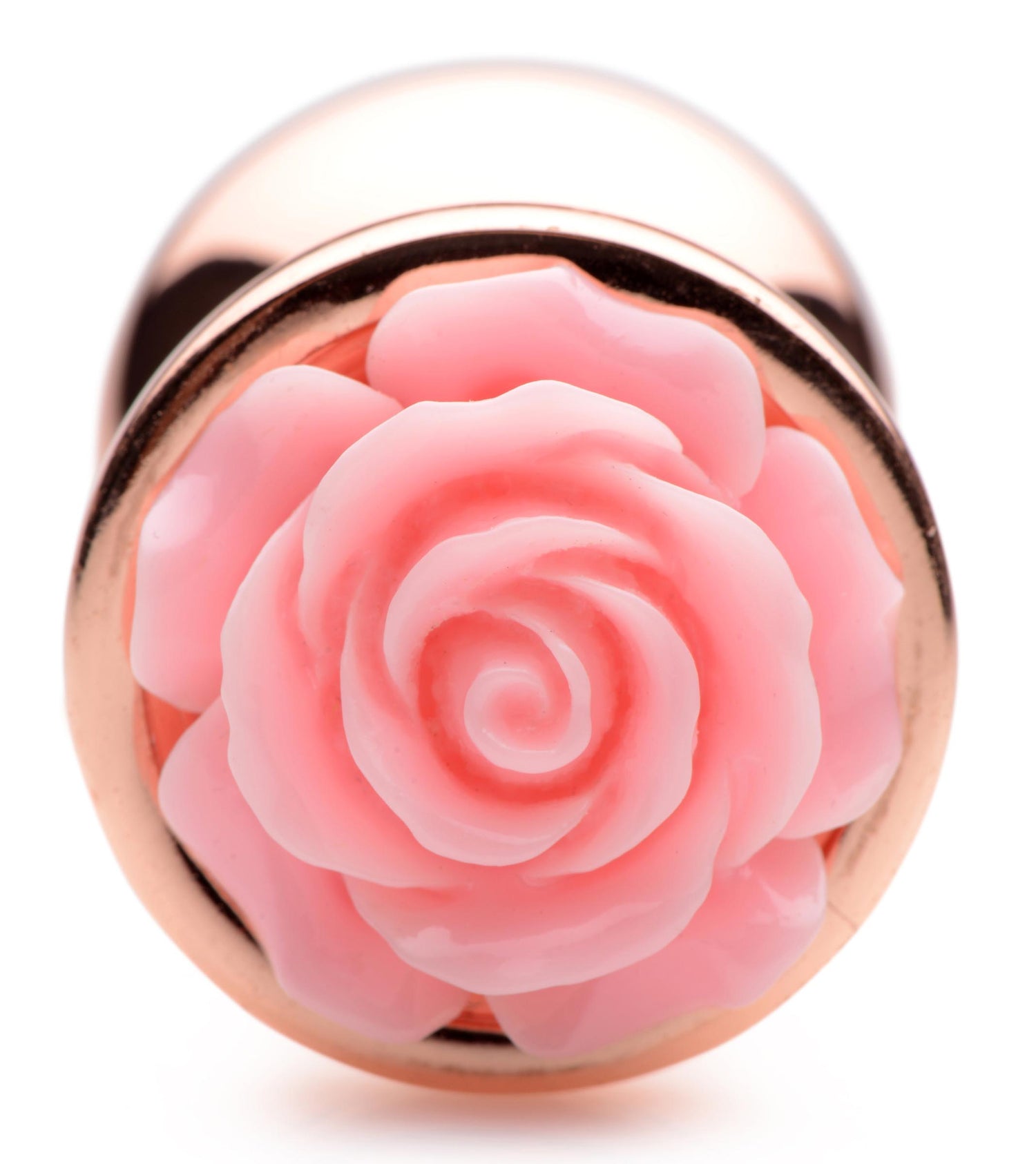 Rose Gold Anal Plug with Pink Flower - Medium