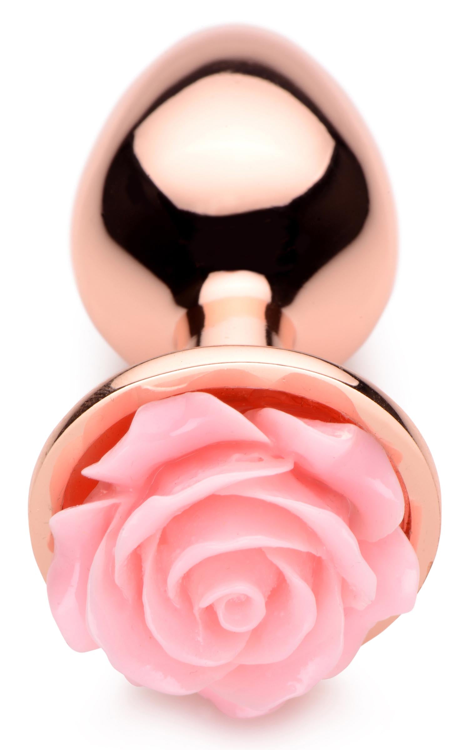 Rose Gold Anal Plug with Pink Flower - Small