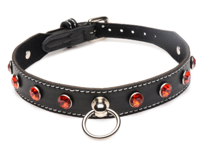 Rhinestone Choker with O-Ring - Red