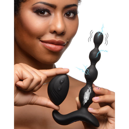 Shock-Beads 80X Vibrating &amp; E-stim Silicone Anal Beads with Remote