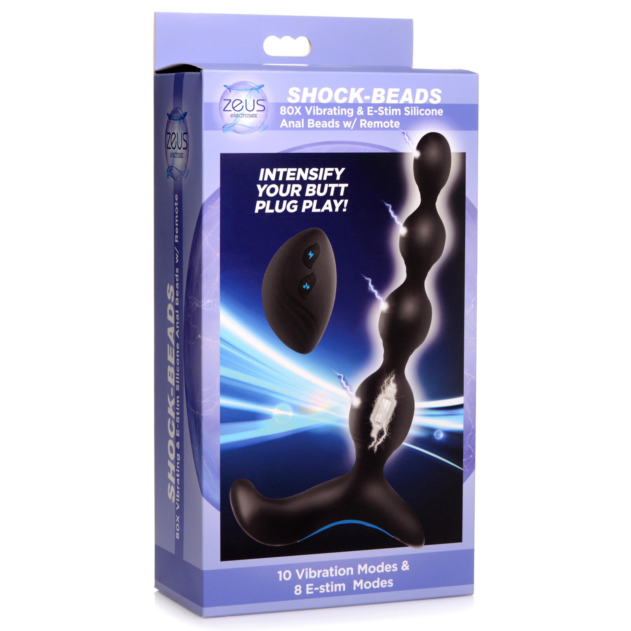 Shock-Beads 80X Vibrating &amp; E-stim Silicone Anal Beads with Remote