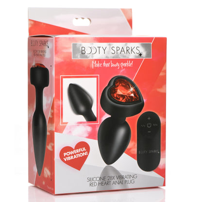 28X Vibrating Silicone Red Heart Anal Plug - Small