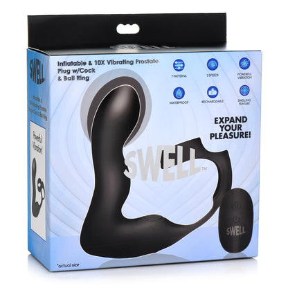 10X Inflatable and Vibrating Prostate Plug with Cock and Ball Ring