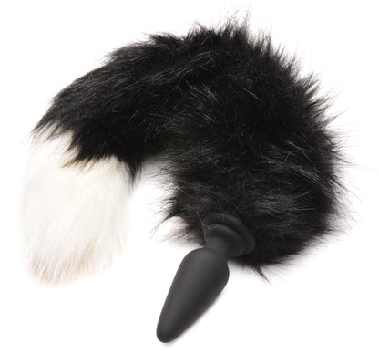 Large Anal Plug with Interchangeable Fox Tail - Black and White