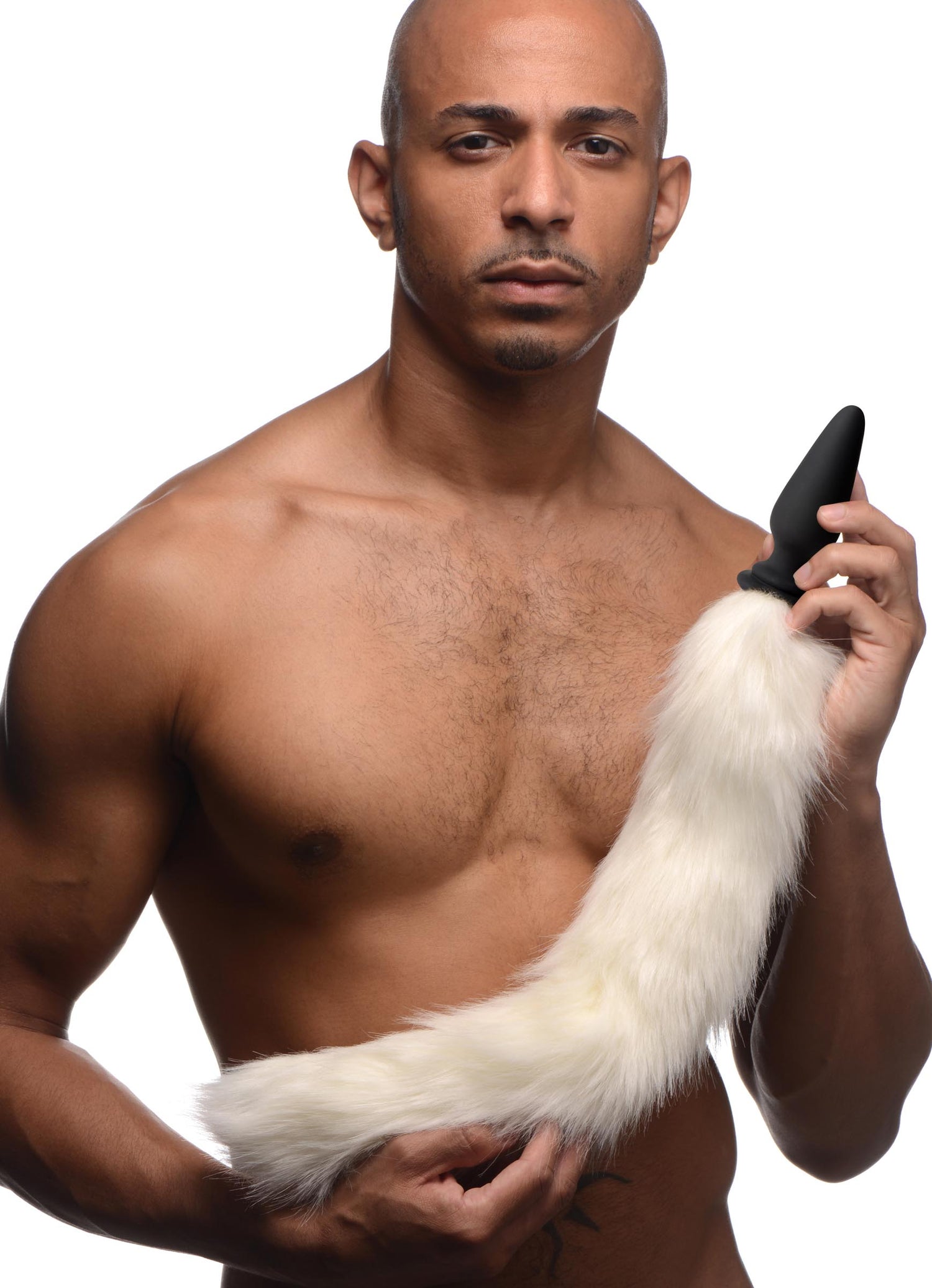 Large Anal Plug with Interchangeable Fox Tail - White