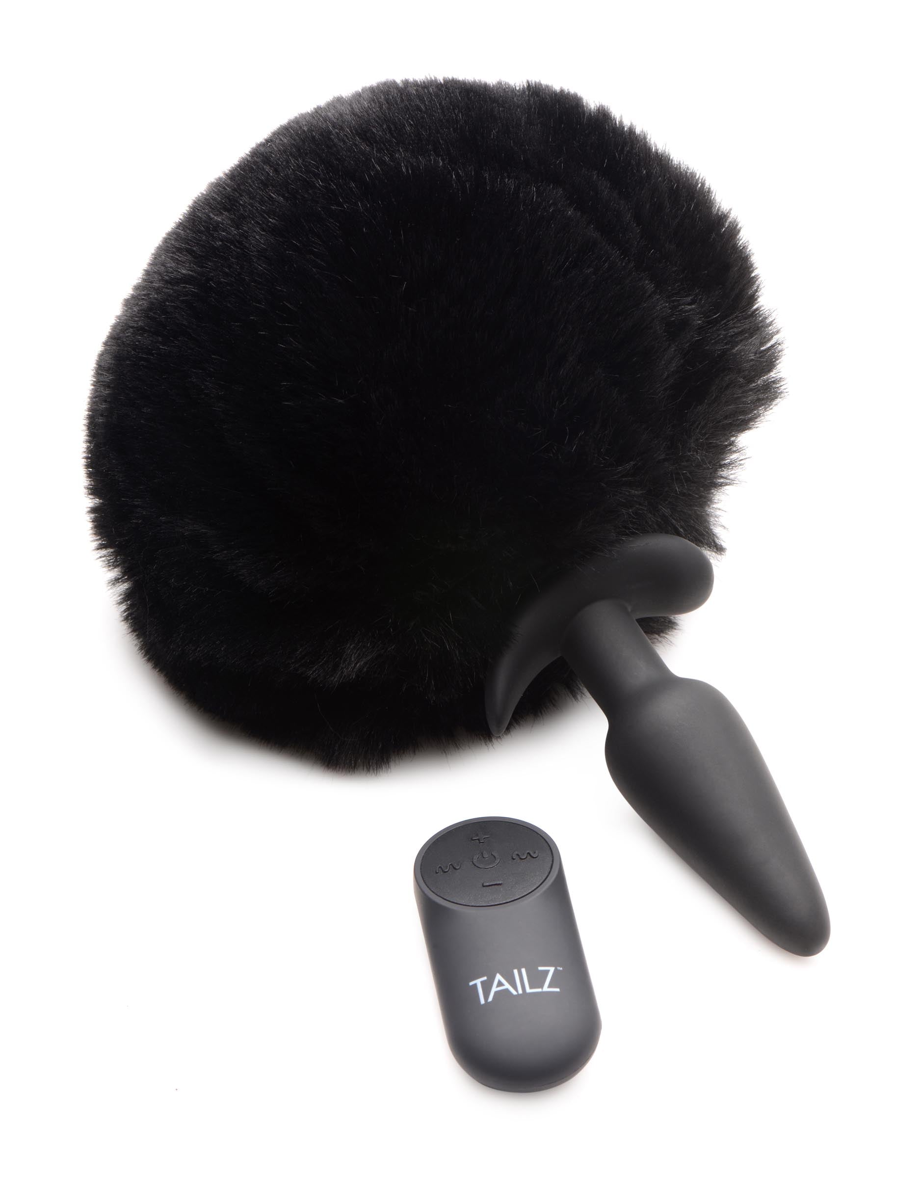 Small Vibrating Anal Plug with Interchangeable Bunny Tail - Black