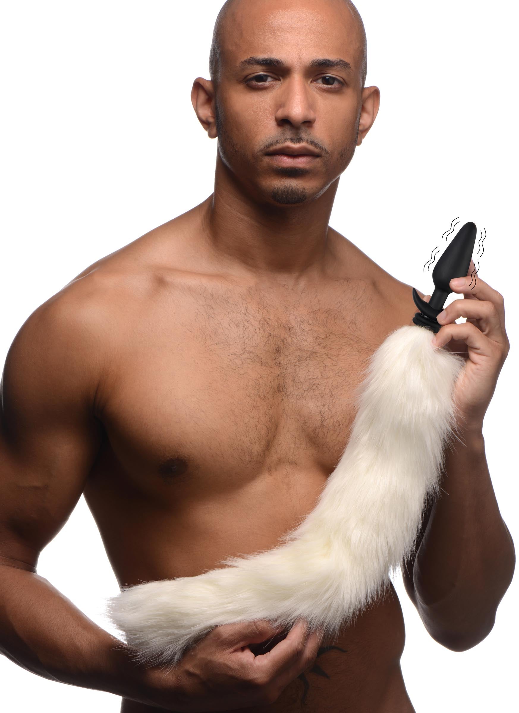 Large Vibrating Anal Plug with Interchangeable Fox Tail - White