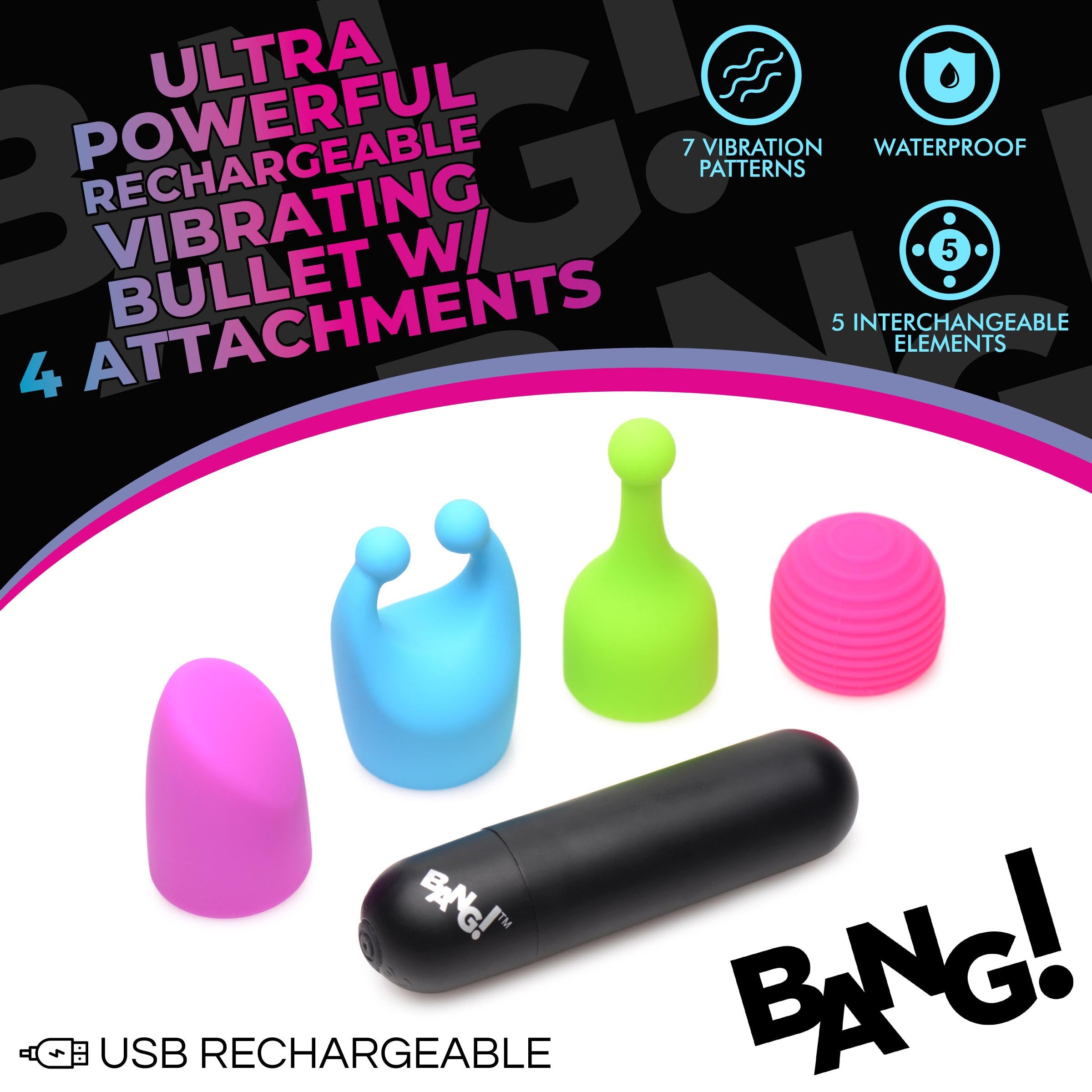 7X Rechargeable Bullet with 4 Attachments