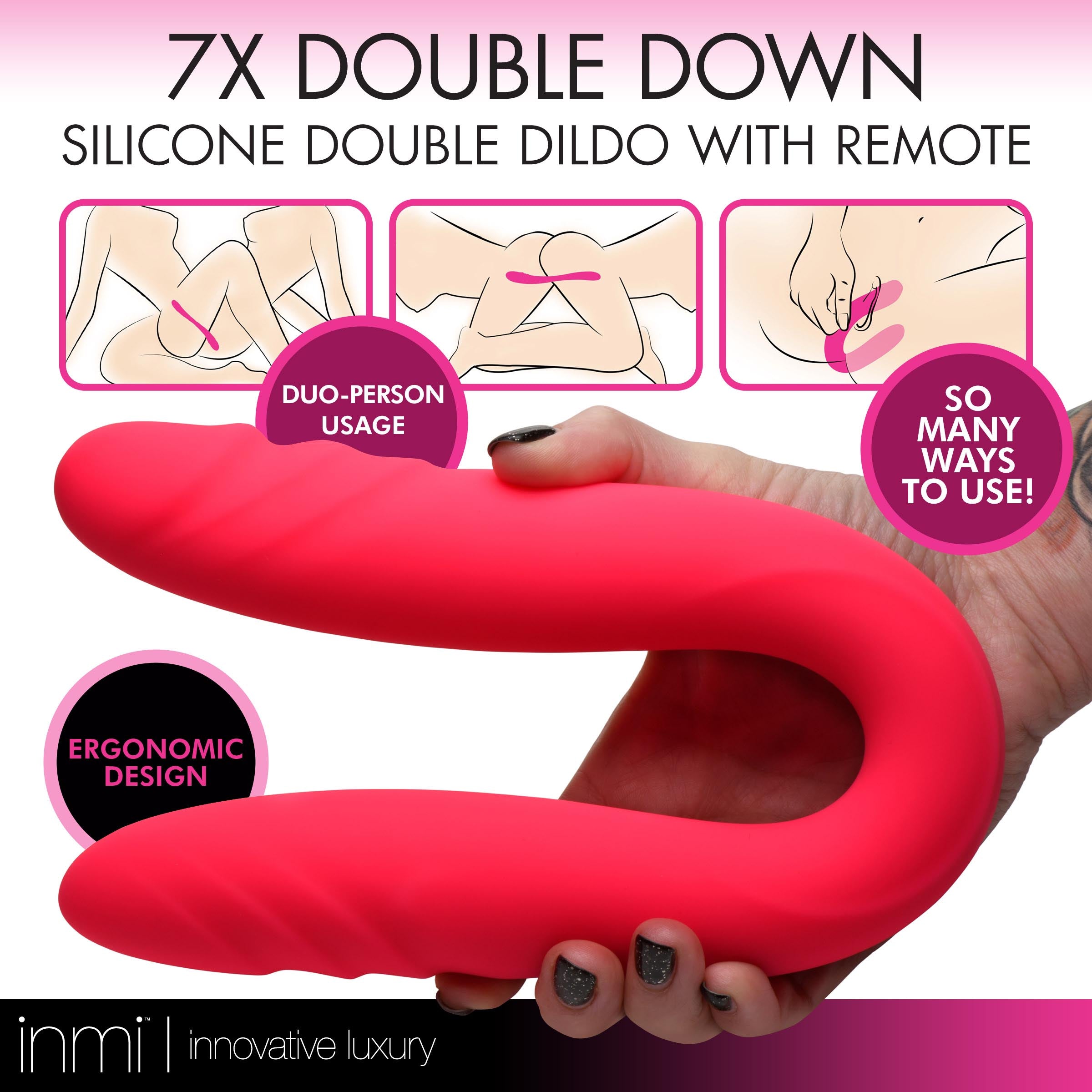 7X Double Down Silicone Double Dildo with Remote