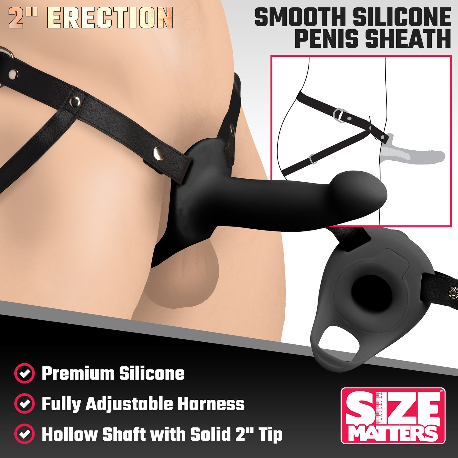 2 Inch Erection Smooth Silicone Penis Sheath - Black