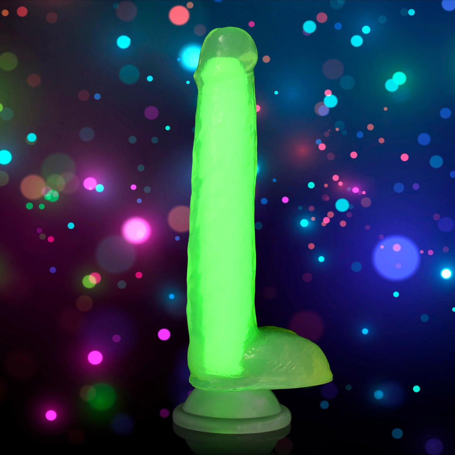 7 Inch Glow-in-the-Dark Silicone Dildo with Balls - Green