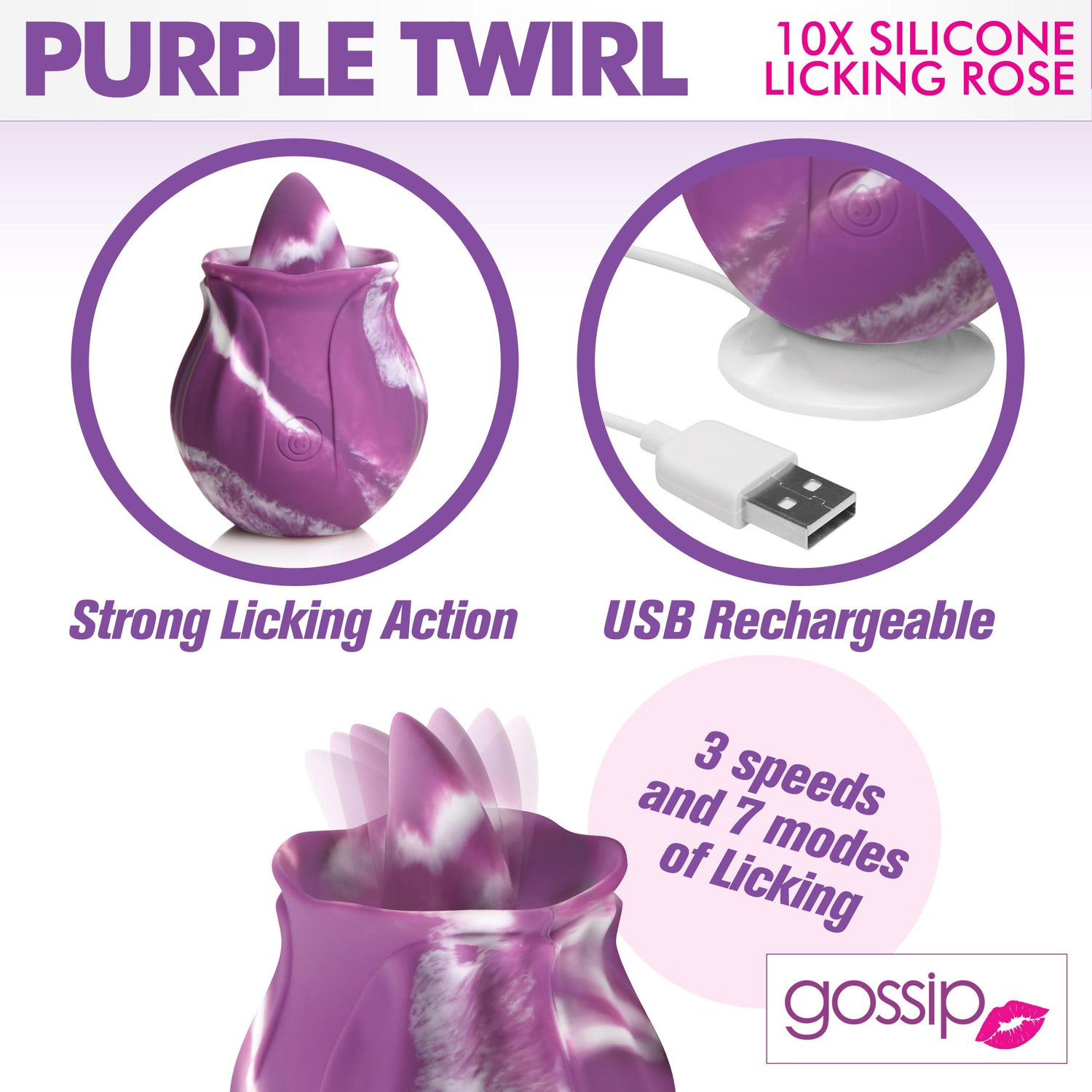 10X Purple Twirl Silicone Licking Rose