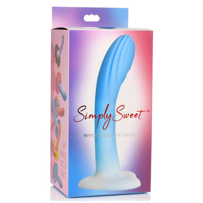 Rippled Silicone Blue and White Dildo