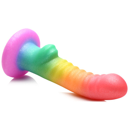 Ribbed Rainbow Silicone Dildo