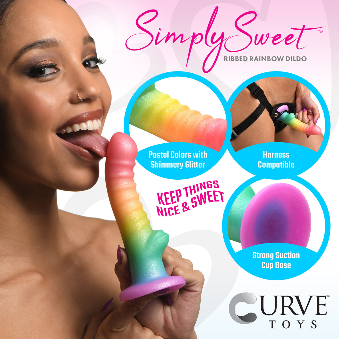 Ribbed Rainbow Silicone Dildo