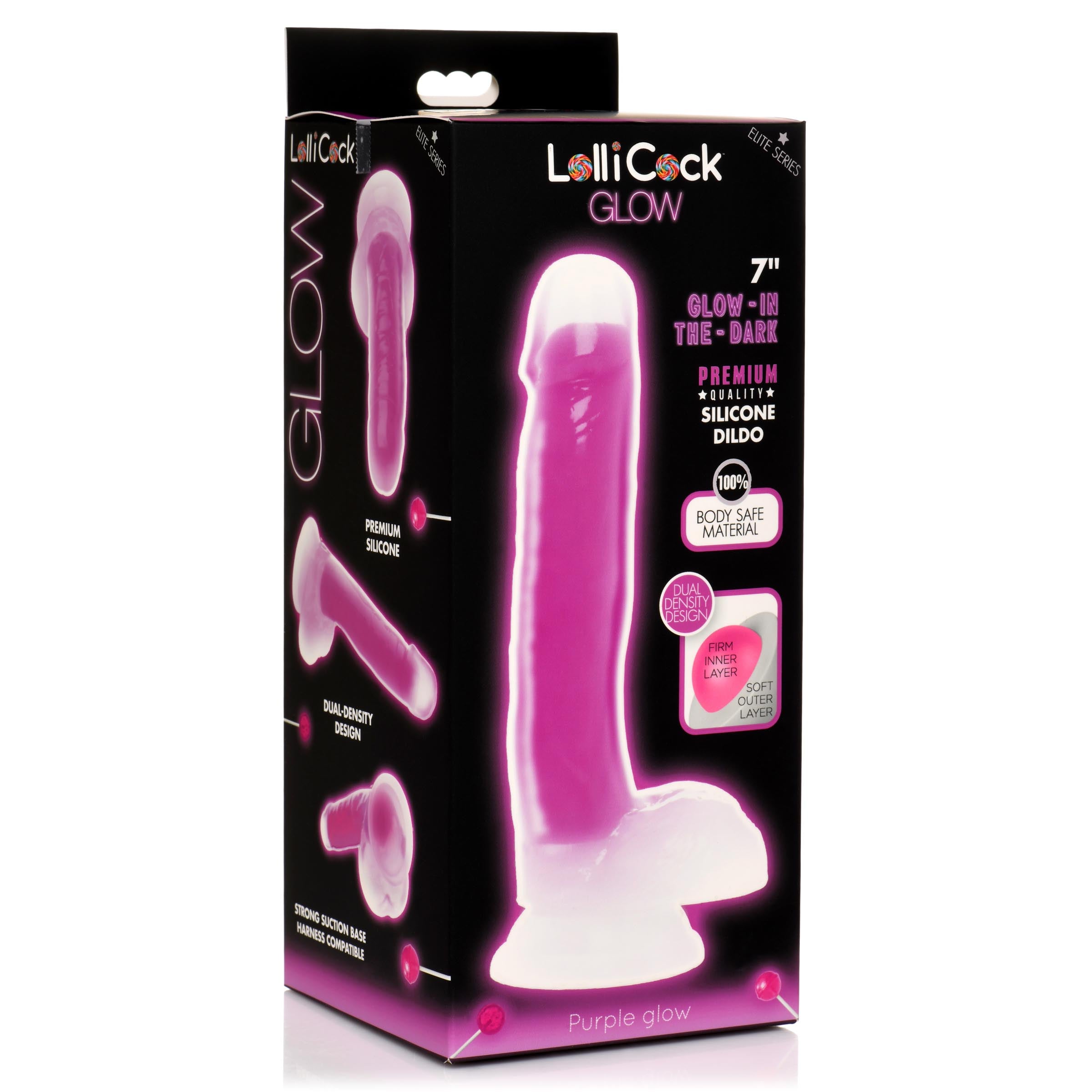 7 Inch Glow-in-the-Dark Silicone Dildo with Balls - Purple