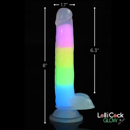 7 Inch Glow-in-the-Dark Rainbow Silicone Dildo with Balls