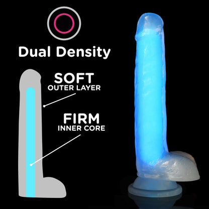 7 Inch Glow-in-the-Dark Silicone Dildo with Balls - Blue