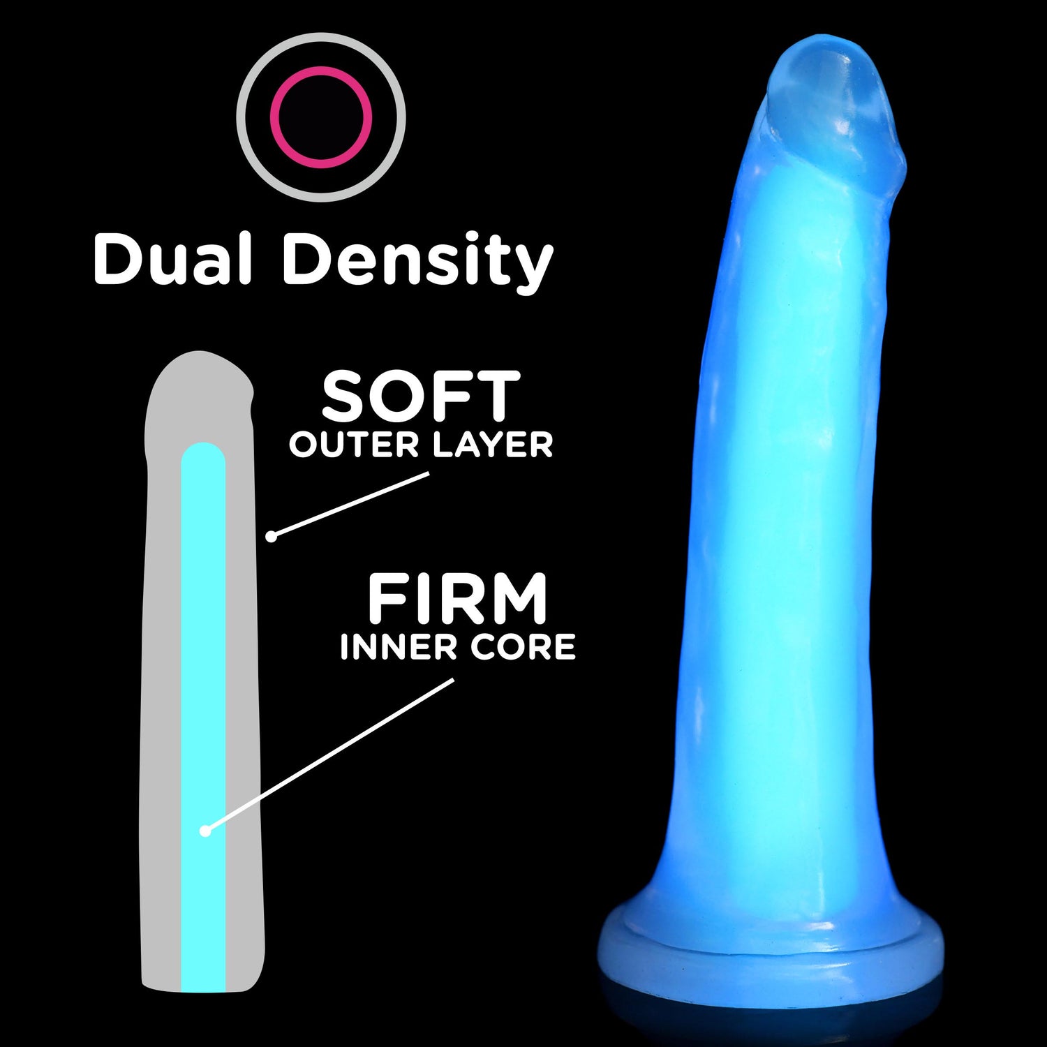 7 Inch Glow-in-the-Dark Silicone Dildo - Blue