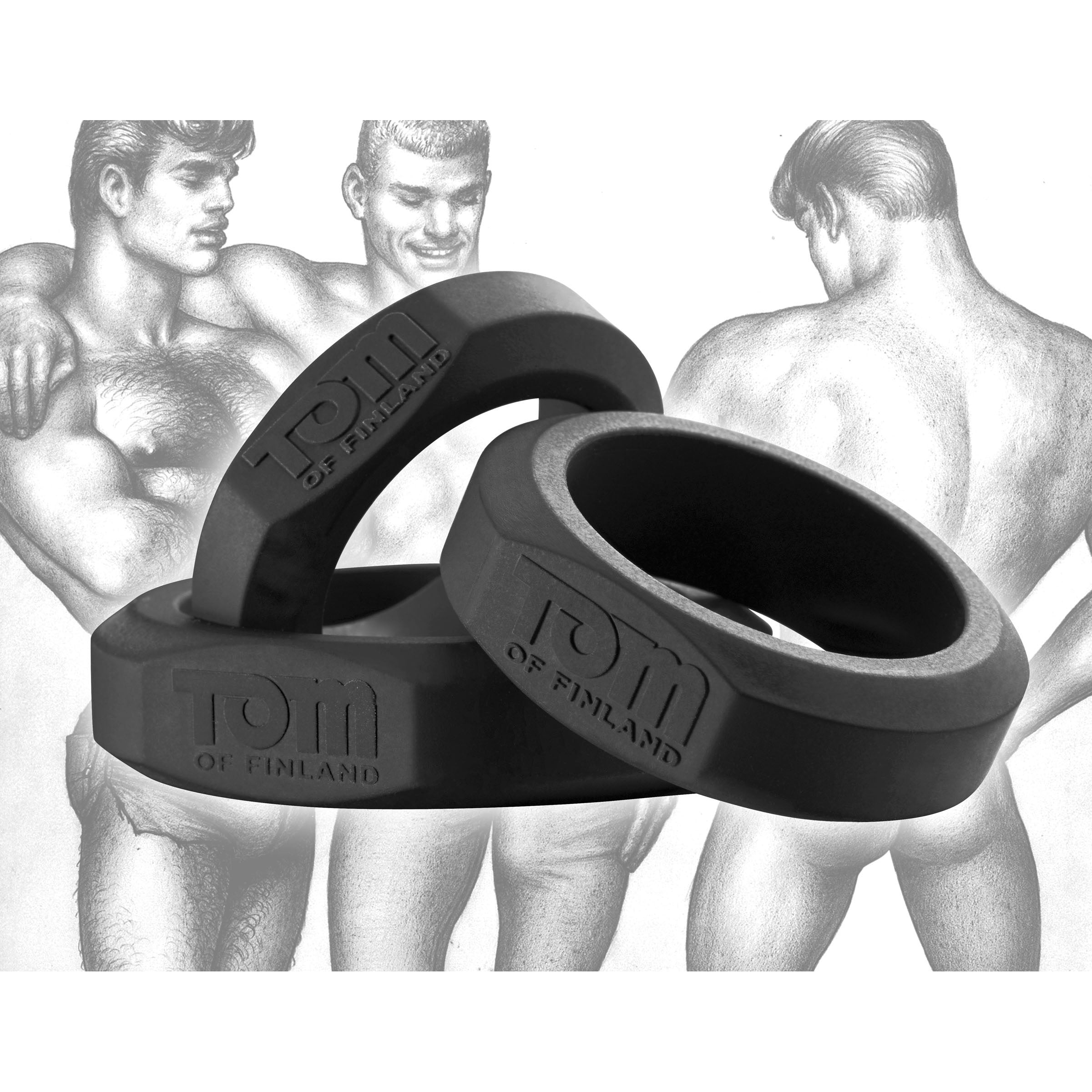 Tom of Finland 3 Piece Silicone Cock Ring Set - Black