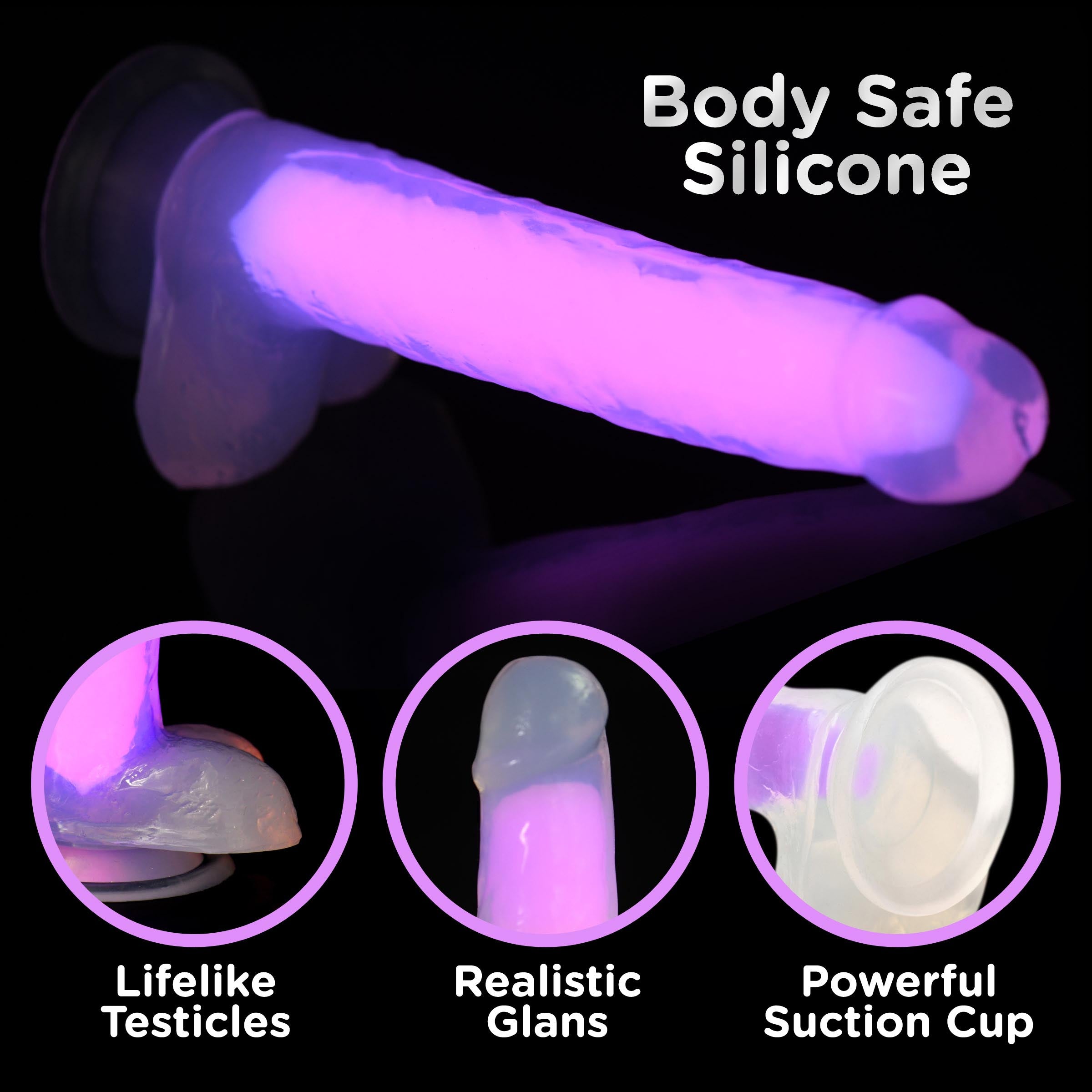 7 Inch Glow-in-the-Dark Silicone Dildo with Balls - Pink