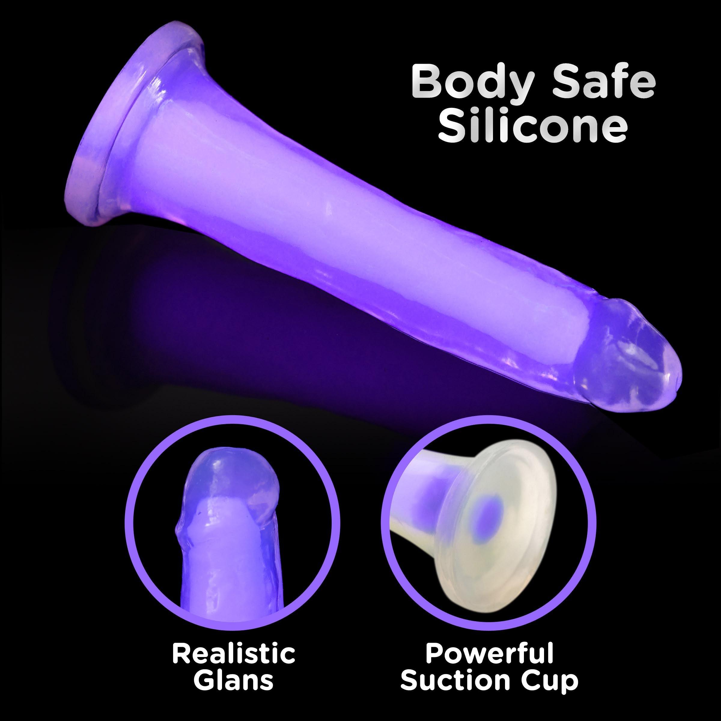 7 Inch Glow-in-the-Dark Silicone Dildo - Purple